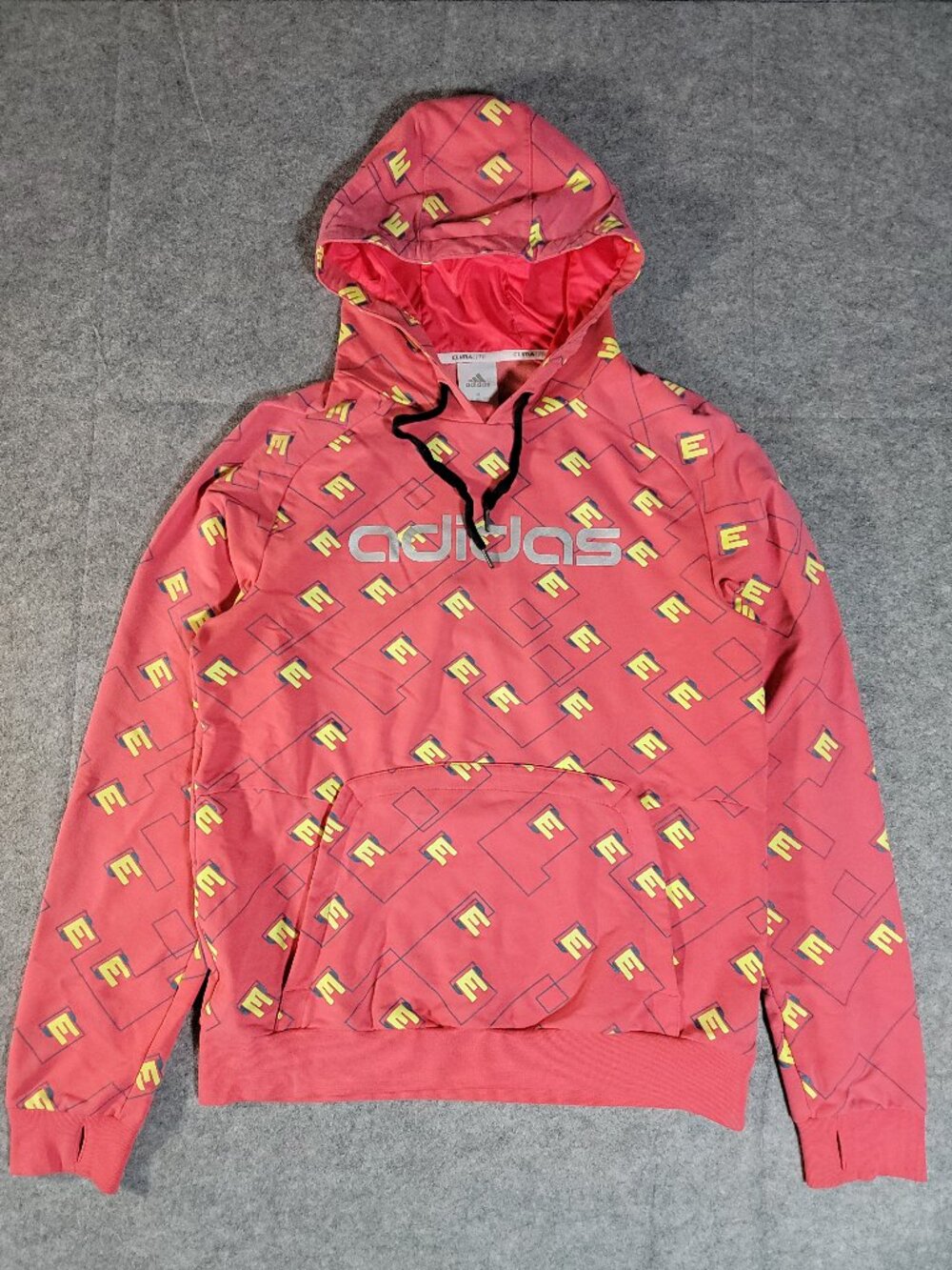 Adidas Climalite Geometric All Over Print Hoodie Coral Red XL